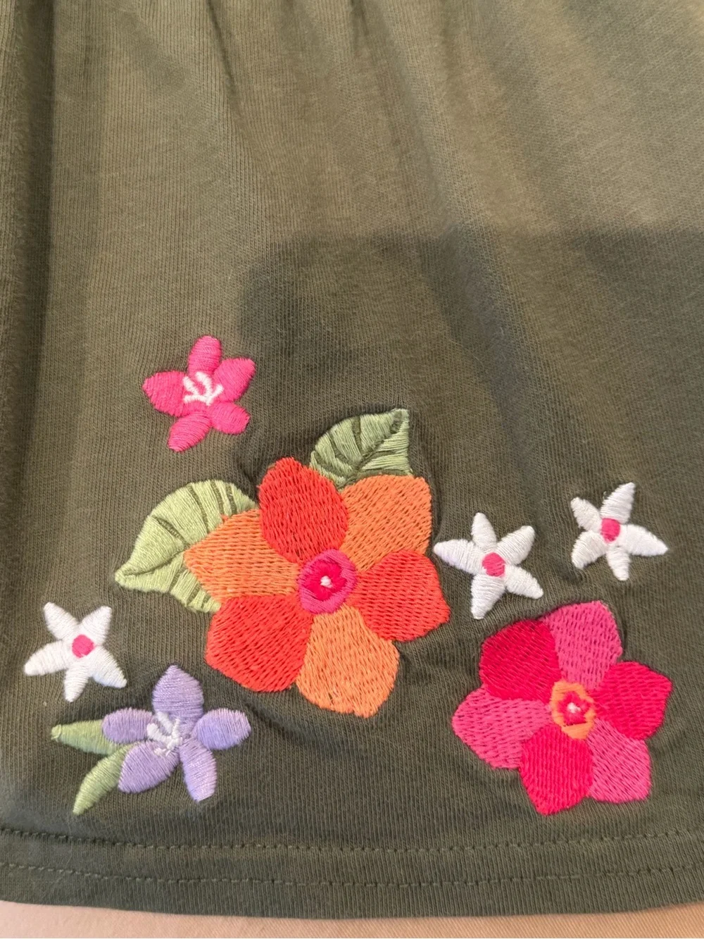 Gymboree Girls Olive Green Tiered Sundress with Floral Embroidery, SZ 12, EUC